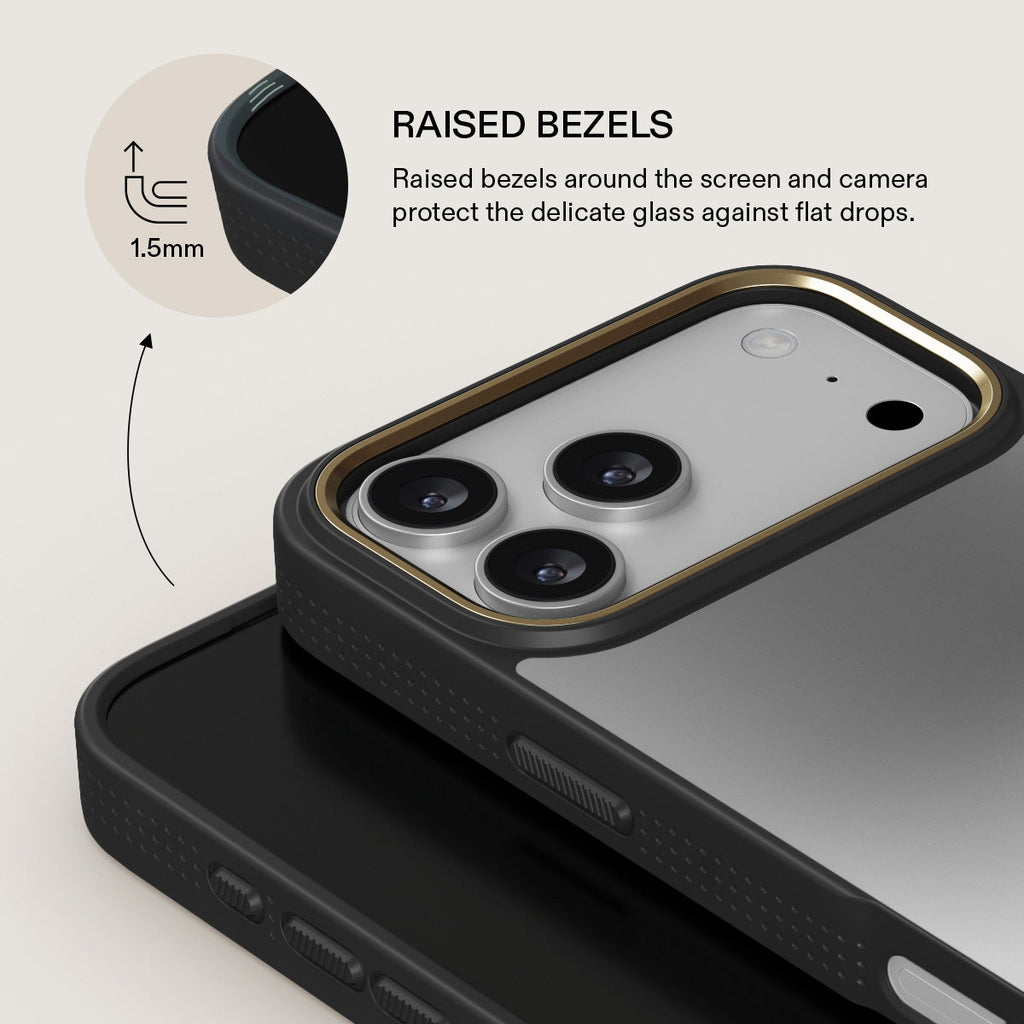 Raised bezels around the screen and camera